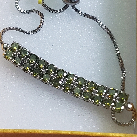 STS Jewelry - Simulated Green Diamond Bolo Bracelet in Platinum Bond 10.65ctw